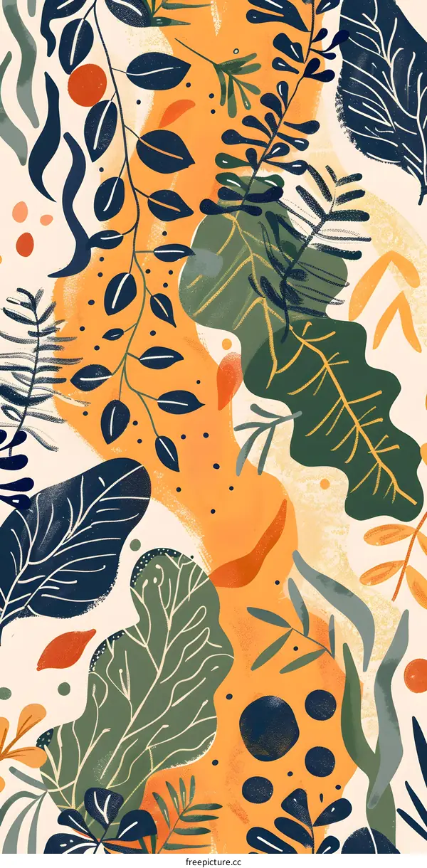 Abstract Floral Illustration with Yellow Orange and Green Colors