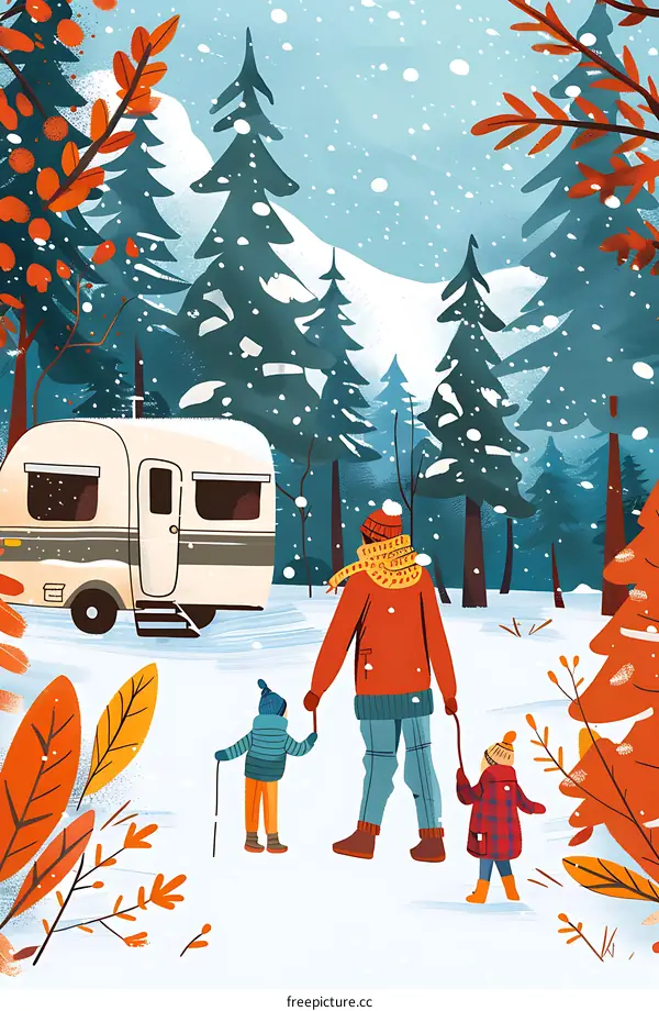 Winter Family Trip in the Forest with Campervan