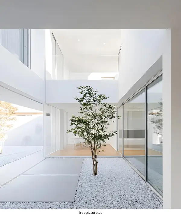 Modern Minimalist Interior Design with a Courtyard