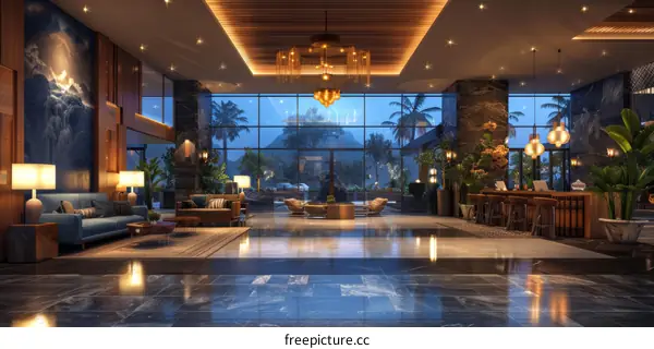 Luxury Hotel Lobby Interior Design Illustration