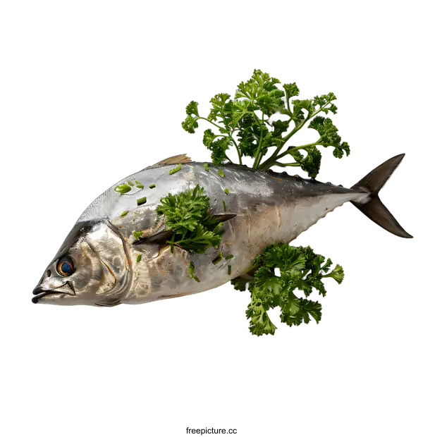 [Transparent Background PNG]A large tuna fish with parsley on a white background