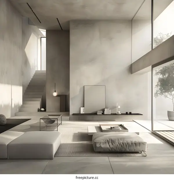 Minimalist Interior Design with Concrete Walls and Natural Light