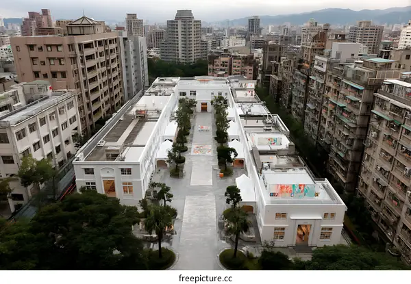 Urban Square with White Buildings and People