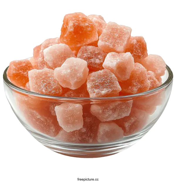 [Transparent Background PNG]Himalayan Pink Salt Cubes in Glass Bowl