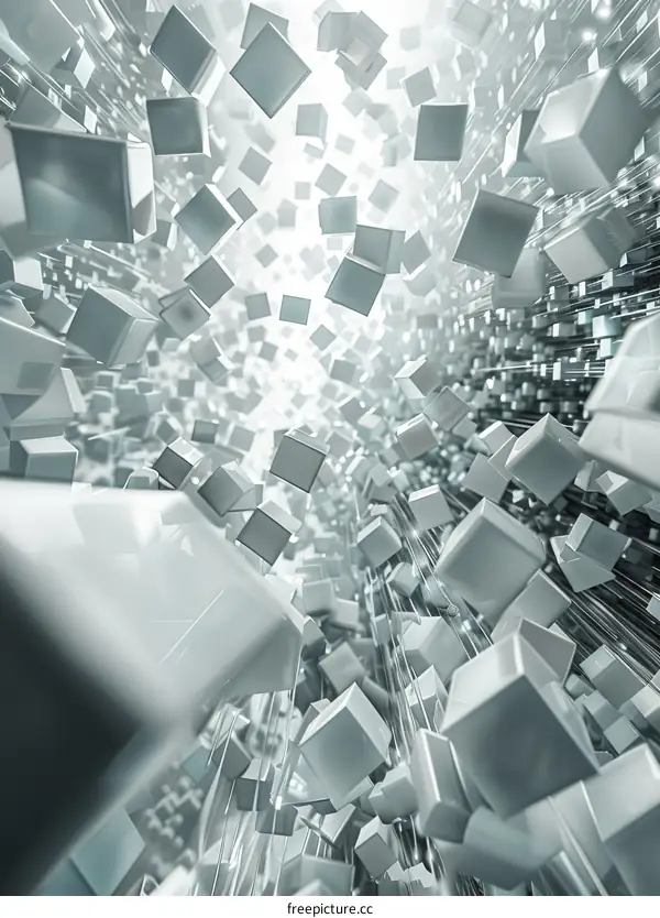 Glowing Cubes in a Futuristic Sci-Fi Corridor