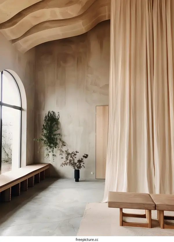 Minimalist Interior Design with Curved Ceiling and Natural Light