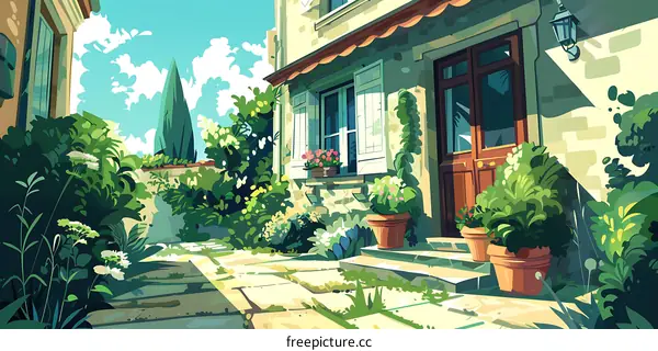 Summertime European Town House Illustration