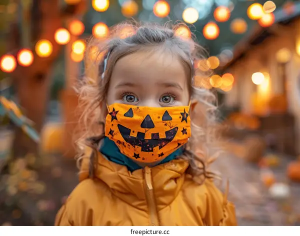 Little girl wearing a Halloween mask