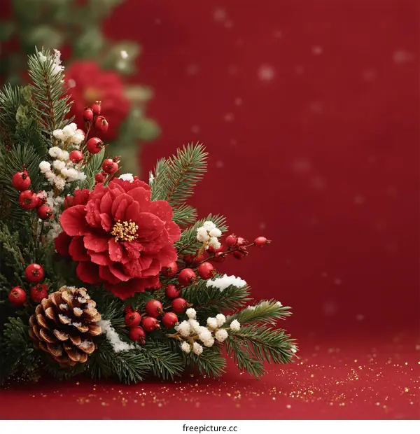 Christmas Decoration with Red Flower and Fir Branches