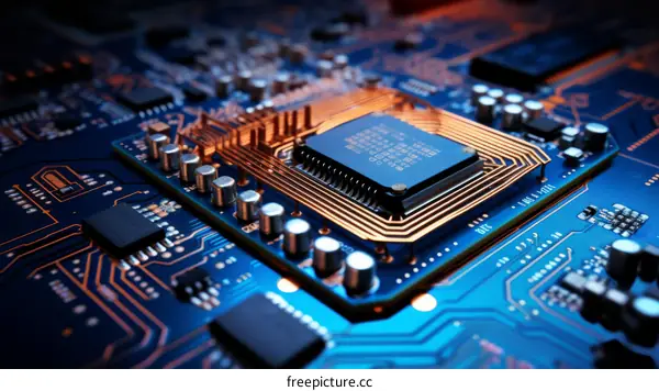 A close-up of a computer chip on a circuit board