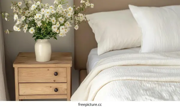 Simple Bedroom Decor with Flowers and Bed