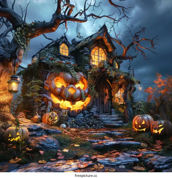 Spooky Pumpkin House in Eerie Forest