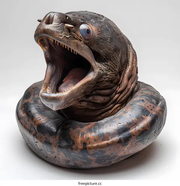 Close-up of Moray Eel Head with Open Mouth