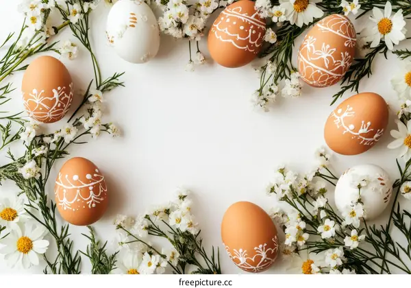 Easter Eggs Decorated with Flowers and Plants