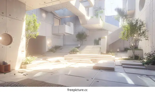 Modern Atrium with Sunlight and Greenery