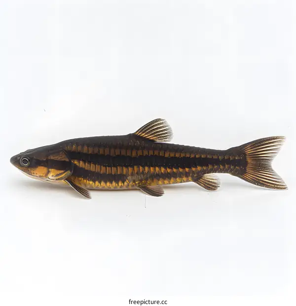 Striped freshwater fish on white background