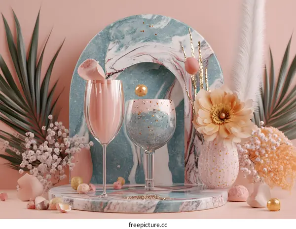Pink and Gold Easter  Still Life With Floral Decoration