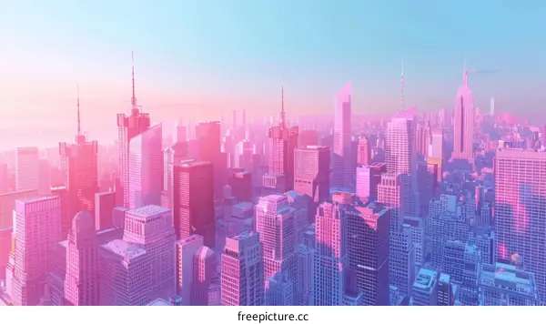 Pink and Blue Cityscape of Modern Metropolis High-rises