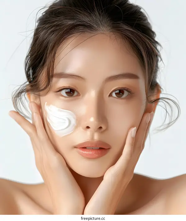 Woman Applying Face Cream Skincare Routine
