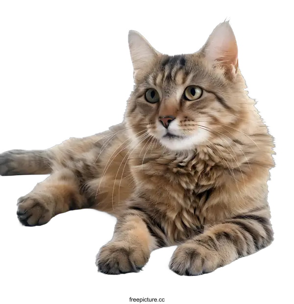 [Transparent Background PNG]Cute Tabby Cat Lying Down on White Background