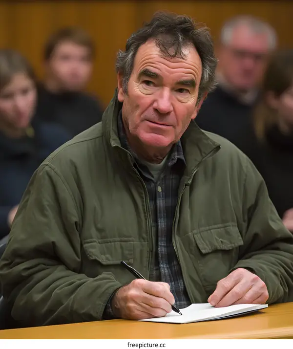 Man in Green Jacket Writing on Paper