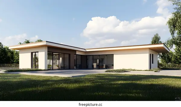 Modern House Design With Flat Roof And Large Windows