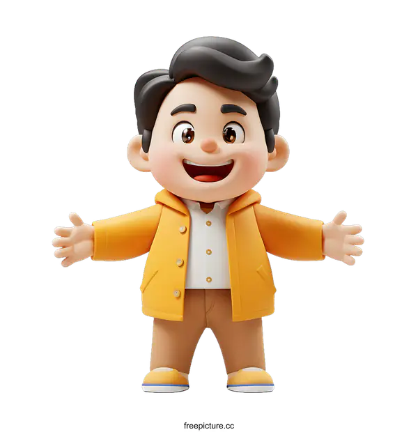 [Transparent Background PNG]Smiling Cartoon Boy with Open Arms