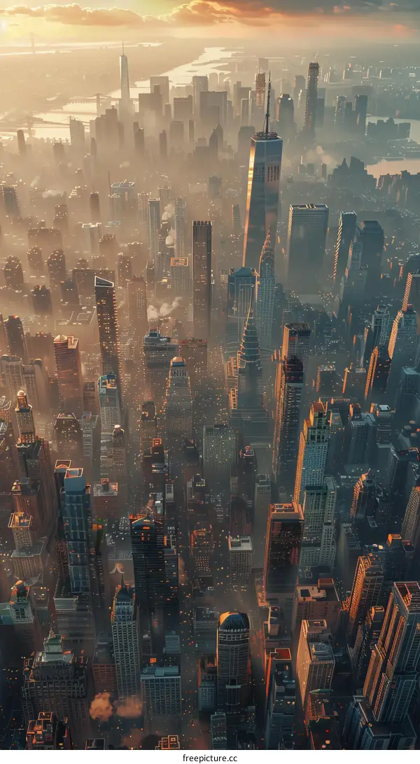 Aerial View of a City at Sunrise