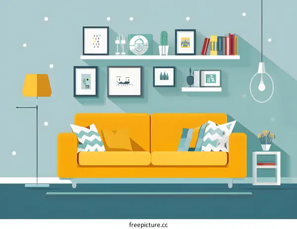 Living Room Interior Design With Yellow Sofa