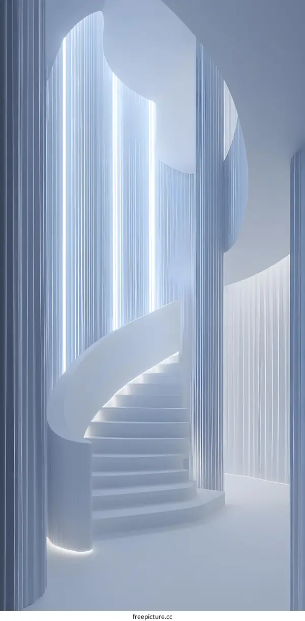 White Staircase with White Curtains in Minimalist Interior Design