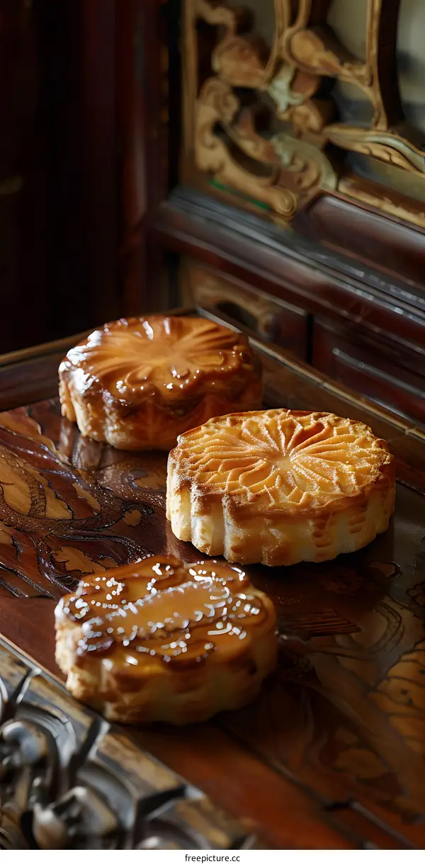 Traditional Chinese Pastry on Wooden Tray