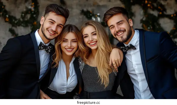 Four Caucasian Friends in Formal Attire