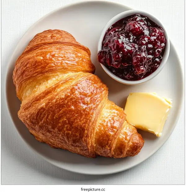 Delicious Croissant with Jam and Butter