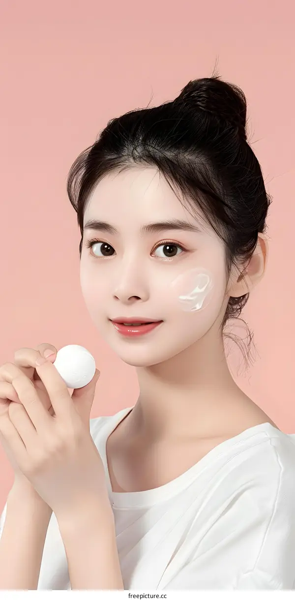 Young Woman with White Cream on Her Face