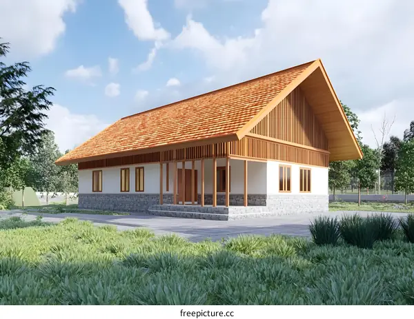 Modern Farmhouse Design With Wooden Roof And White Walls