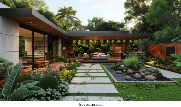 Modern Courtyard Home with Lush Tropical Garden