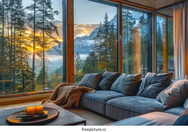 Modern Living Room with Mountain Views