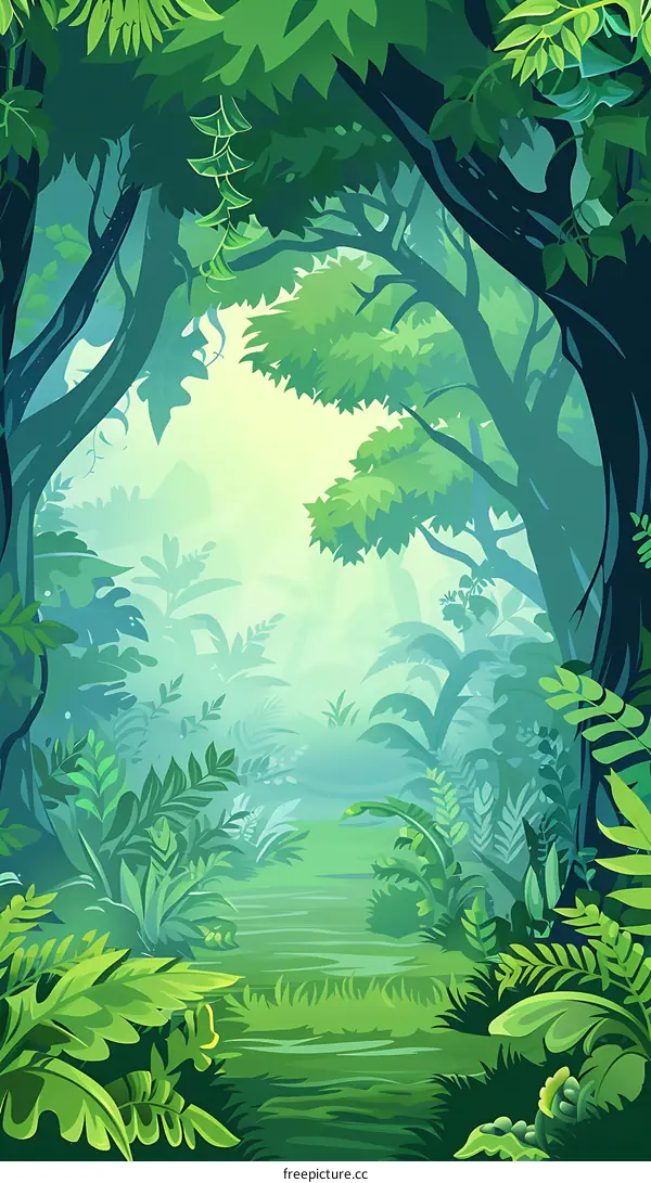 Tropical Rainforest Lush Greenery Background Illustration