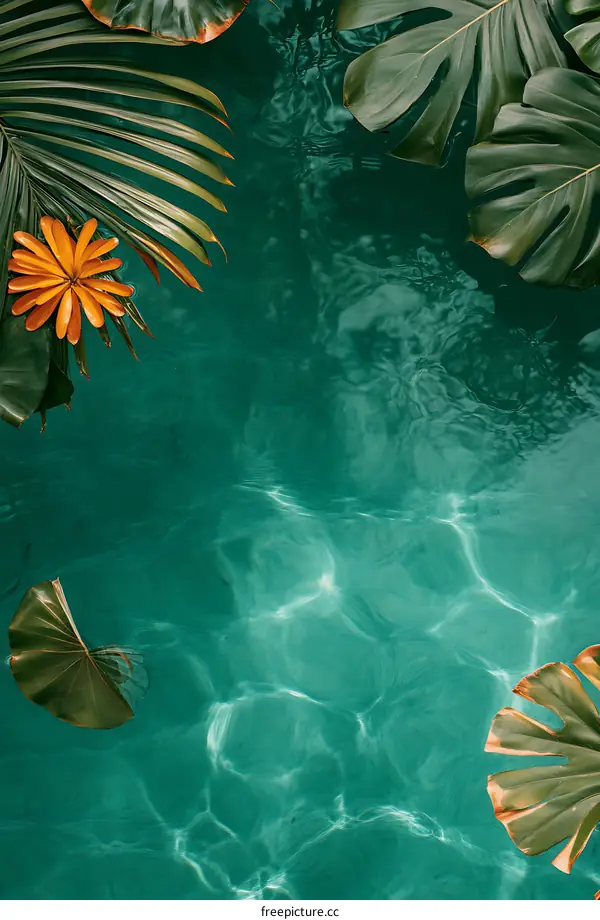 Tropical Leaves Floating On Turquoise Water