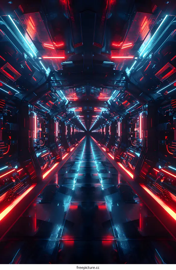 Abstract Futuristic Cyberpunk Neon Tunnel Corridor