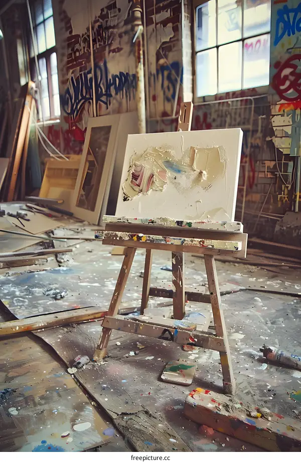 Abstract Painting on Easel in Artist Studio