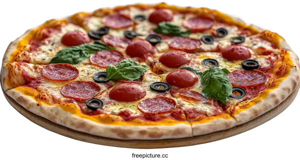 [Transparent Background PNG]Delicious Pepperoni Pizza on Wooden Board