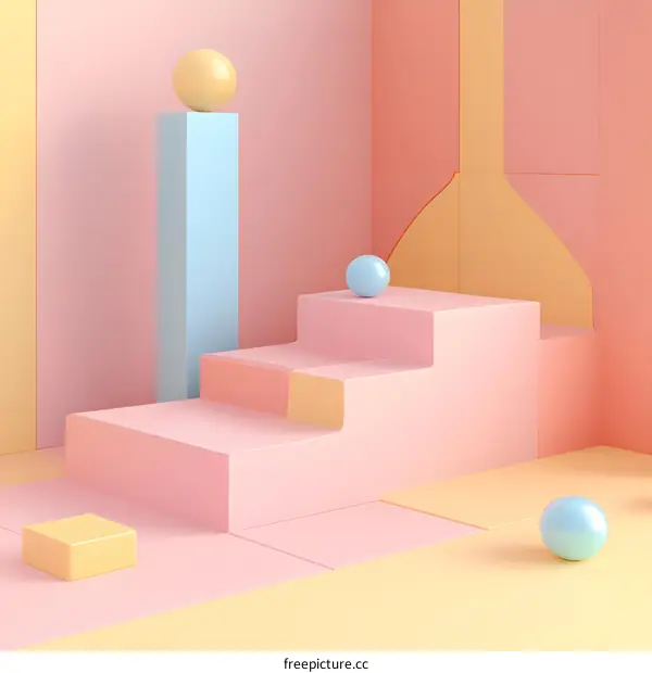 Abstract Pastel Colors 3D Rendered Geometric Shapes