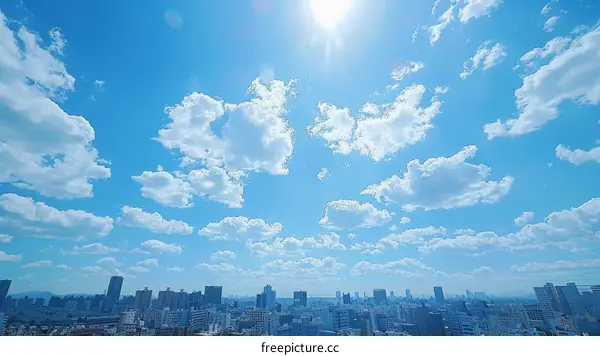 Blue sky and white clouds over the city