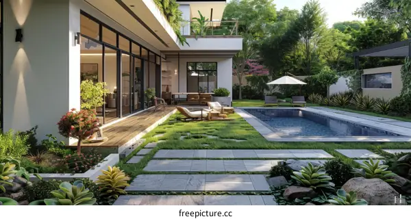 Modern Courtyard House with Natural Elements and Privacy