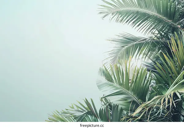 Green Palm Leaves Against a Light Blue Sky