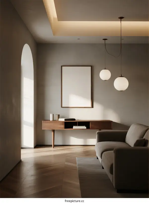 Minimalist living room with neutral tones and natural light