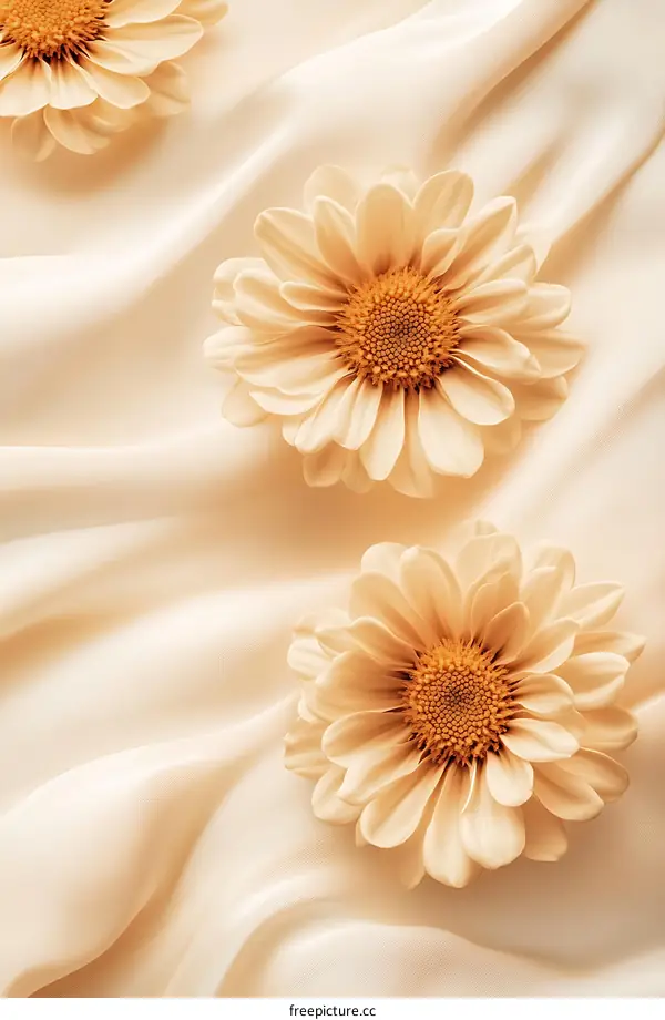 Creamy Beige Daisies on Silk Fabric
