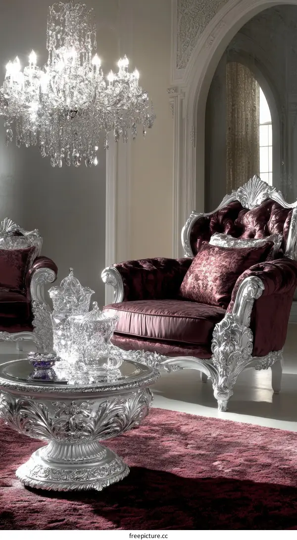 Luxury Elegant  Living Room  Furniture Set with Crystal Chandelier