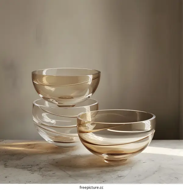 Glass Bowls On A Table In A Minimalist Setting